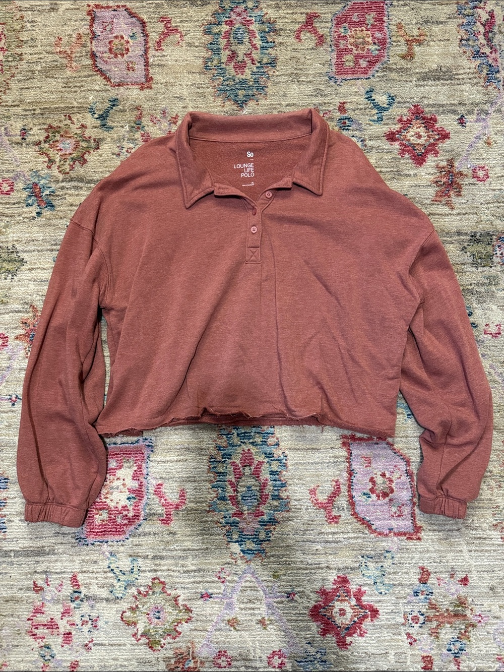 SO Lounge Polo Cropped Top in Dusty Rose